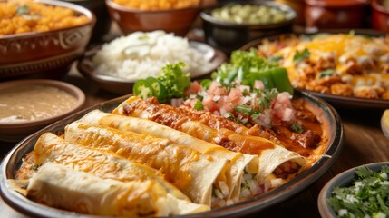 Wall Mural - Delicious Mexican Enchiladas with Toppings