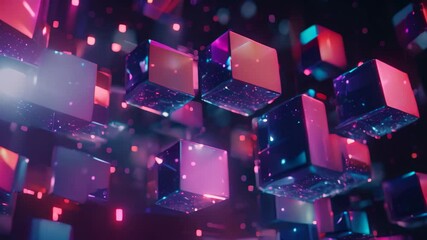 Wall Mural - A group of cubes stacked on top of each other, floating in mid-air, Capturing the complexity of blockchain technology through abstract shapes and colors