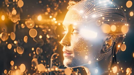 Poster - A digital depiction of a persons head emitting luminous lights in a technologically advanced setting, Capturing the essence of machine learning algorithms