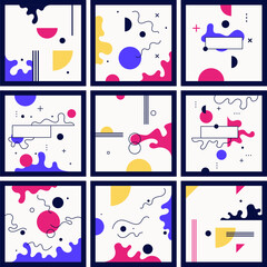 Poster - A set of posters. A composition with abstract elements in a popular style. Background for your design. Poster for a blog and website. Fashionable vector illustration.