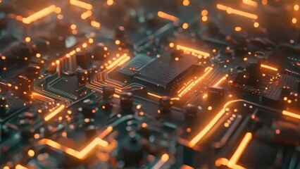 Poster - detailed view of a computer circuit board showing intricate patterns and geometric shapes, circuit b