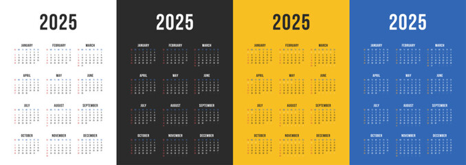 Wall Mural - Calendar 2025, Calendar 2025 Week Starts Sunday One Page A4 Business Design Planner Template.