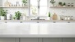 © ttonaorh - Empty white marble table top and blurred kitchen background, product display montage