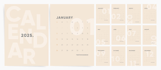 Wall Mural - Calendar 2025, Calendar 2025 Sunday Start Modern Design Template.