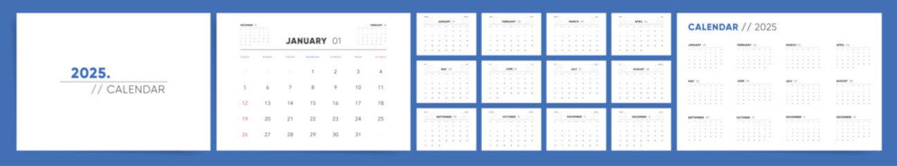 Wall Mural - Simple 2025 Calendar with Clean Design. Modern and Organized Monthly Planner.