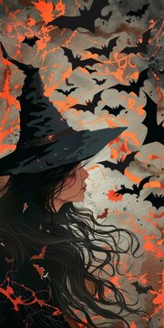 Contemporary Halloween Background with Simple Witch Patterns