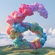 © CatNap Studio - Ethereal Colorful Clouds Forming the Number 6 Over Rolling Hills Against a White Background