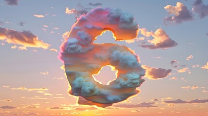 Wall Mural - Iridescent Clouds Forming the Number 6 in Sunset Sky on White Background