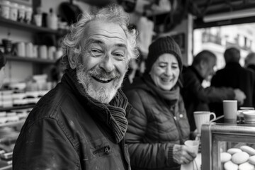 Wall Mural - Portrait of an elderly man on the street. Black and white.