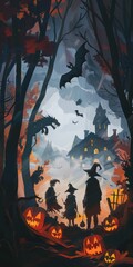 Poster - Halloween Celebration with Spooky Shadows Illustration