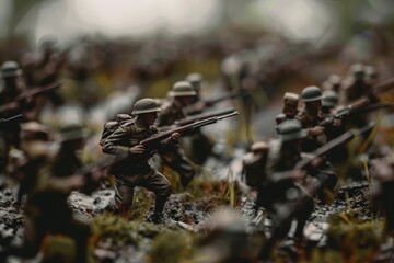 Wall Mural - Miniature homage to fallen heroes with small-scale battlefield replicas.