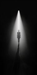 Wall Mural - simple silhouette of a person radiating light in the darkness.