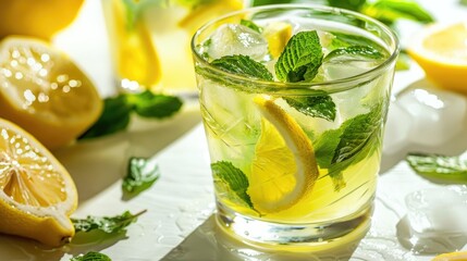 Wall Mural - Refreshing Summer Lemonade with Lemon and Mint