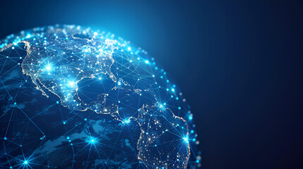 Poster - Digital world globe centered on North America, concept of North America global network and connectivity, data transfer and cyber technology, information exchange and telecommunication