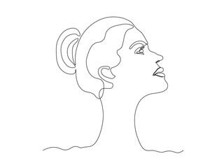 portrait of a girl, female profile, continuous single line art drawing sketch, logo