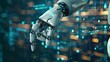 Cyber digital world android robot pointing finger computer coding AI chatbot background futuristic future digital technology artificial intelligence automated