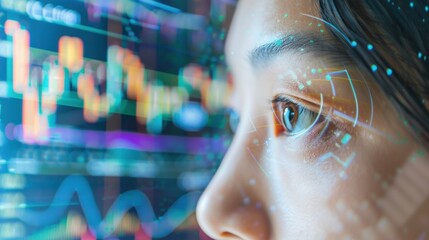 Woman Looking at Data with Concentrated Focus
