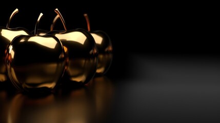 Wall Mural - Golden Apples on a Black Background