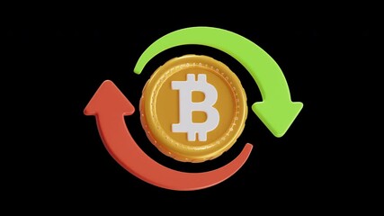 Aufkleber - 3D Animation of Bitcoin Exchange Allows Cryptocurrency Trading | Alpha Channel