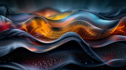 Poster - Abstract artistic background with fluid waves in vibrant colors, smooth texture with light and shadow play, perfect for modern design projects.