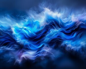 Poster - Abstract blue and white swirling patterns create a mesmerizing and dynamic digital art composition, perfect for modern design projects.