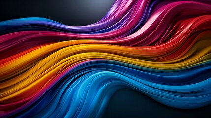 Poster - Abstract colorful flowing waves background with vibrant blue, red, yellow, pink, and purple hues in dynamic motion against a dark gradient backdrop