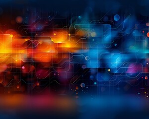 Poster - Abstract futuristic background with vibrant red and blue light patterns overlaid on circuit-like designs, creating a high-tech digital feel.
