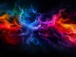Poster - Abstract vibrant colored smoke art on dark background, showcasing a vivid and dynamic blend of colors.
