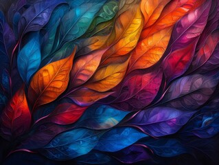 Poster - Vibrant abstract artwork with colorful leaves blending together in a stunning gradient. Perfect for creative and artistic projects.