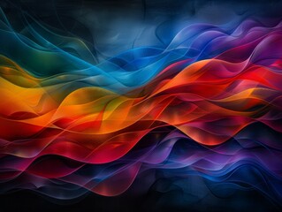 Poster - Vivid abstract digital art with flowing colorful waves and gradients, blending blue, red, and yellow for a dynamic visual effect.