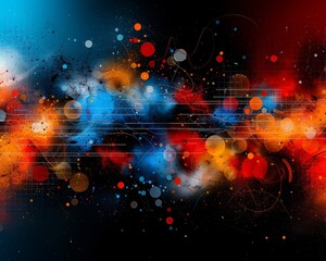 Poster - Vibrant abstract digital art with blue, red, and orange gradients, creating a dynamic and energetic visual experience.