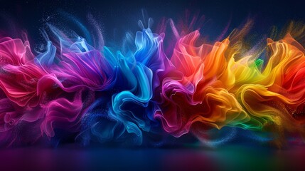 Poster - Vibrant abstract smoke art in vivid colors of blue, pink, and yellow, creating a dynamic and energetic visual effect on a dark background.