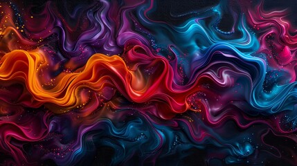 Poster - Vibrant abstract swirling colors with dynamic movement, blending reds, blues, purples, and oranges in a mesmerizing pattern.