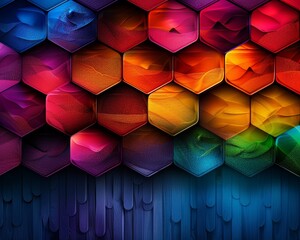 Poster - Vibrant hexagonal abstract background with a colorful gradient pattern. Ideal for artistic projects and modern designs.
