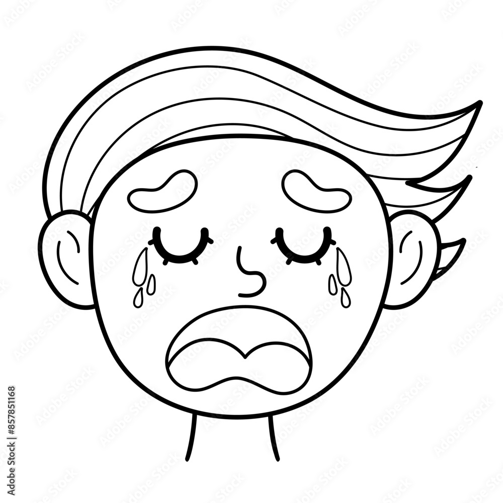 Crying boy face in black and white. Little sad kid outline clipart ...