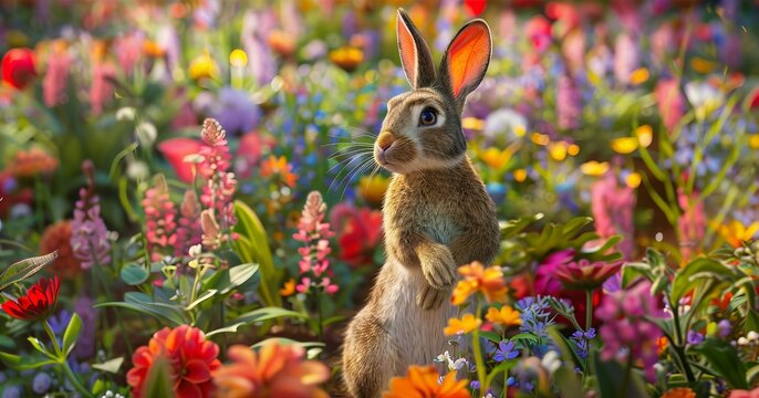 Rabbit in a Field of Flowers.