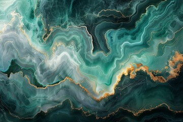 Abstract Green And Gold Swirling Marble Texture
