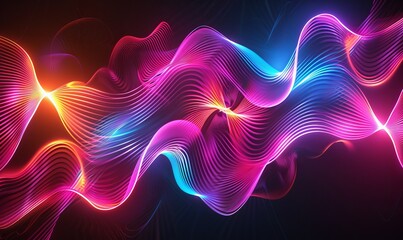 Poster - Design set of abstract neon stories, gradient cover templates for posters, social media posts, and banners. Cyberpunk line gradient hi tech posts. Illustration in aesthetic space black.
