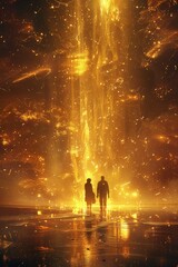 Canvas Print - A couple standing in front of a golden waterfall