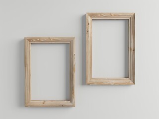 Two realistic photo frames mockups. Landscape A3, A4 wooden frame mockups on white backgrounds. A simple, clean, modern, minimal poster frame. White poster frame mockup. International paper sizes.