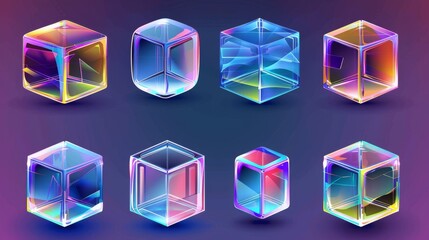 Poster - A plastic or glass cube, with different views, a clear square box, a crystal block, a podium for an aquarium, or a shiny geometric object isolated on a transparent background, a realistic 3D modern
