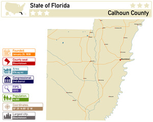 Wall Mural - Detailed infographic and map of Calhoun County in Florida USA.