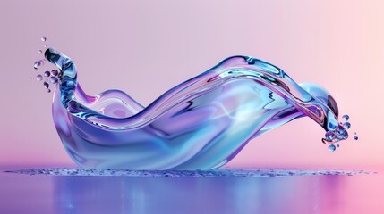 Poster - Flowing iridescent dynamic curve transparent design element. Holographic blue and purple spectrum floating wave illustration.
