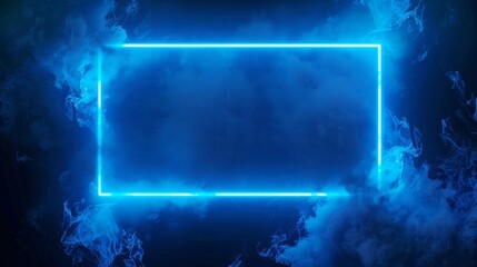Poster - neon blue rectangle frame glow background. laser beams border line with abstract rectangle tech bill