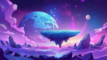 Wall Mural - a landscape depicting an alien planet with craters and cracks. modern cartoon fantasy illustration o