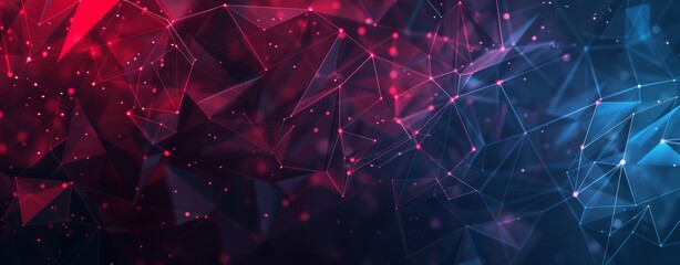 Poster - abstract dark blue and red lines with glowing dots on a dark blue background.