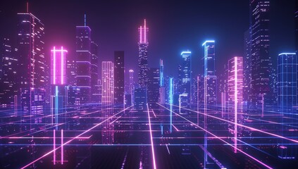 Poster - Smart city structure in space with abstract red blue background, internet of things computer information system service modern future technology, wireless network connection