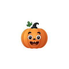 A smiling cartoon pumpkin with a green stem and black stem.  The pumpkin has a friendly face and is perfect for Halloween or autumn-themed designs.