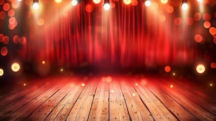 Poster - Red curtains and lights illuminate a stage, creating a vibrant and theatrical effect.