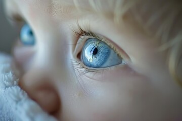 Canvas Print - A baby with blue eyes is staring at the camera